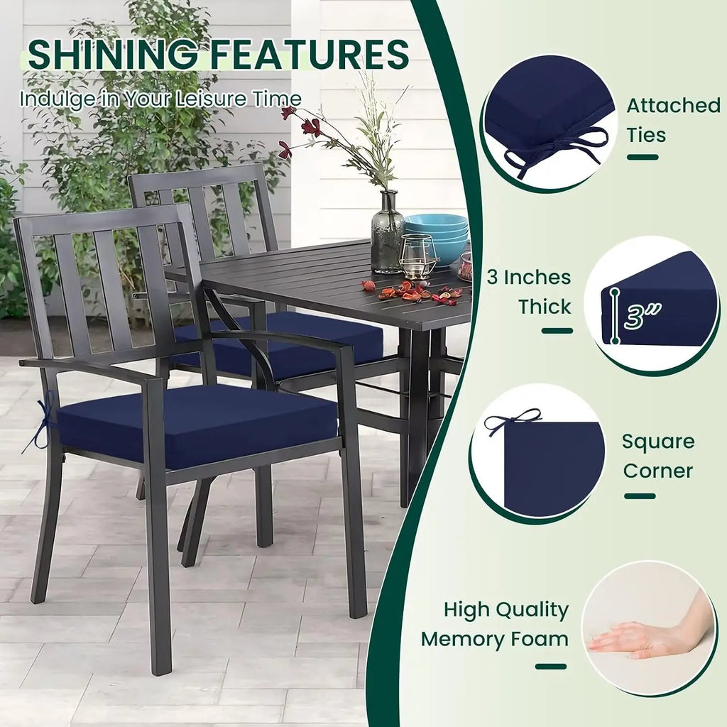 Outdoor Chair Cushions Set of 4, Water Resistant Patio Cushions with Ties, Square Corner Seat Cushions