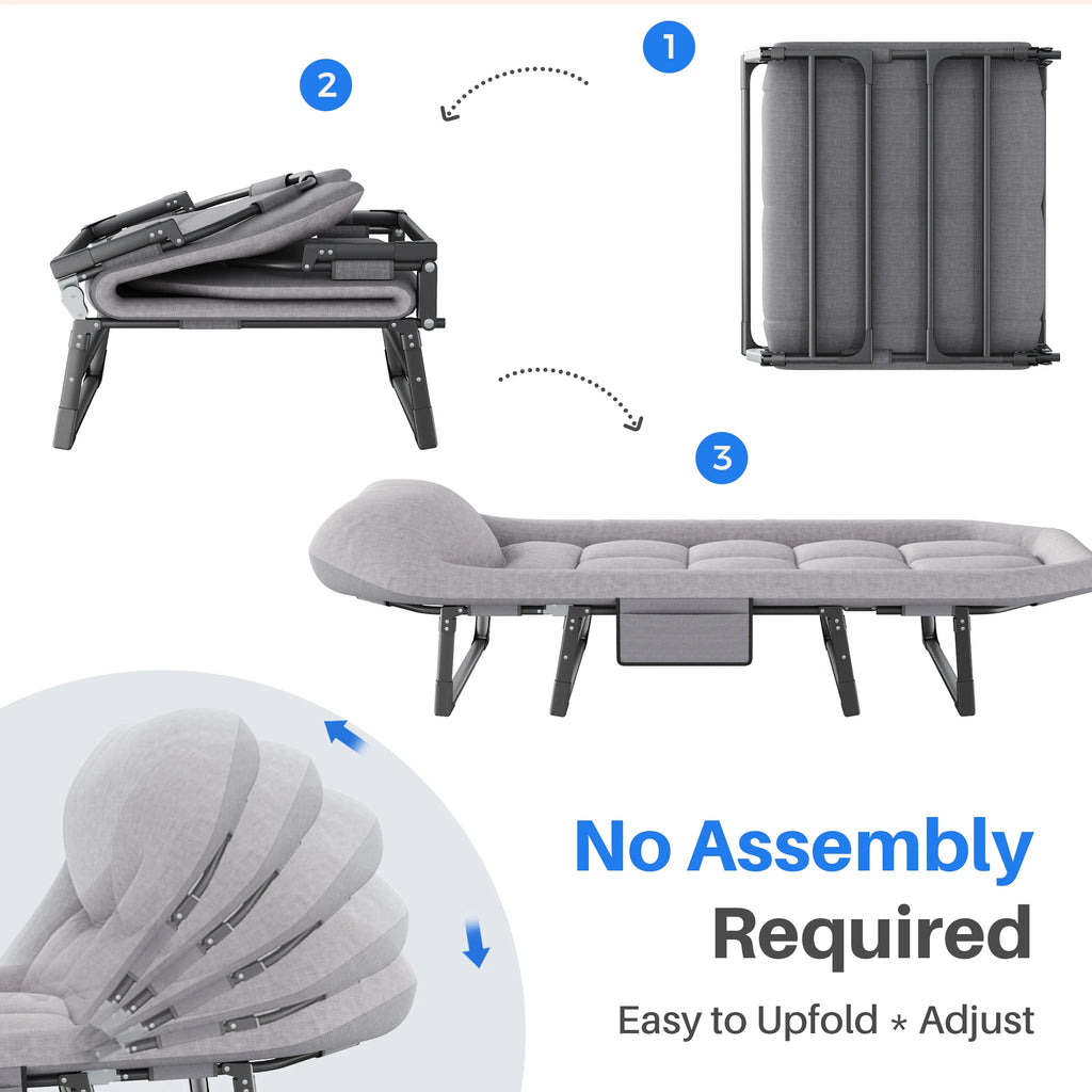 Adjustable Folding Camping Bed with Mattress  Lightweight Camping Cot with Carry Bag 6 Angles