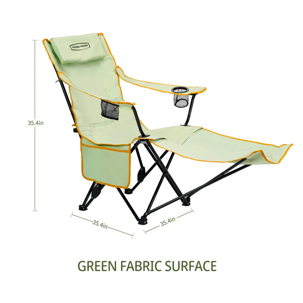 2-in-1 Reclining Camping Chair with Footrest, Foldable Outdoor Lounge Chair with Cup Holder
