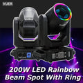 200W LED Moving Head Light With Ring Beam Rotating Rainbow 8 Color Effect Disco