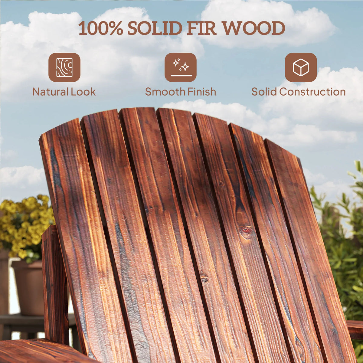 Wood Adirondack Chair, Wooden Outdoor & Patio Seating for Fire Pit, Brown