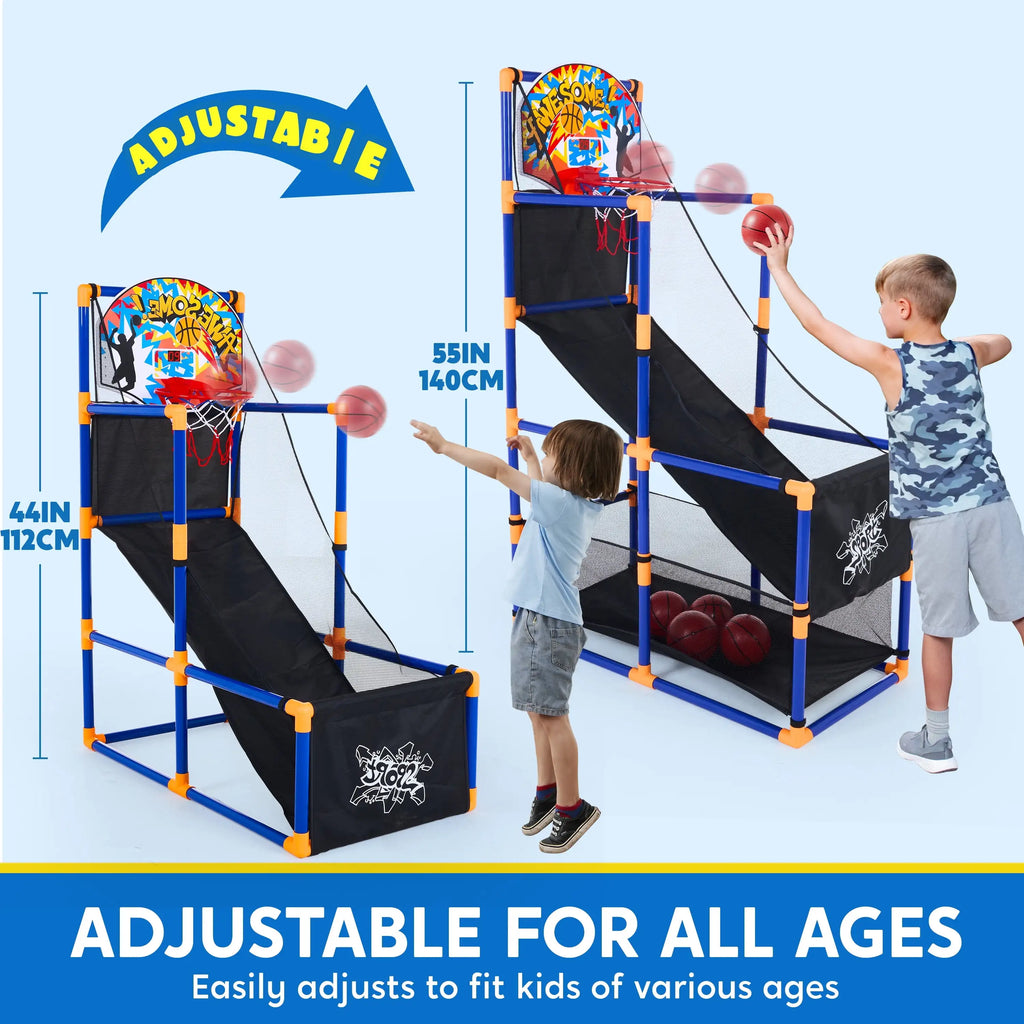 LED Scoring Arcade Basketball Game with 4 Balls Adjustable Height 44"-55"