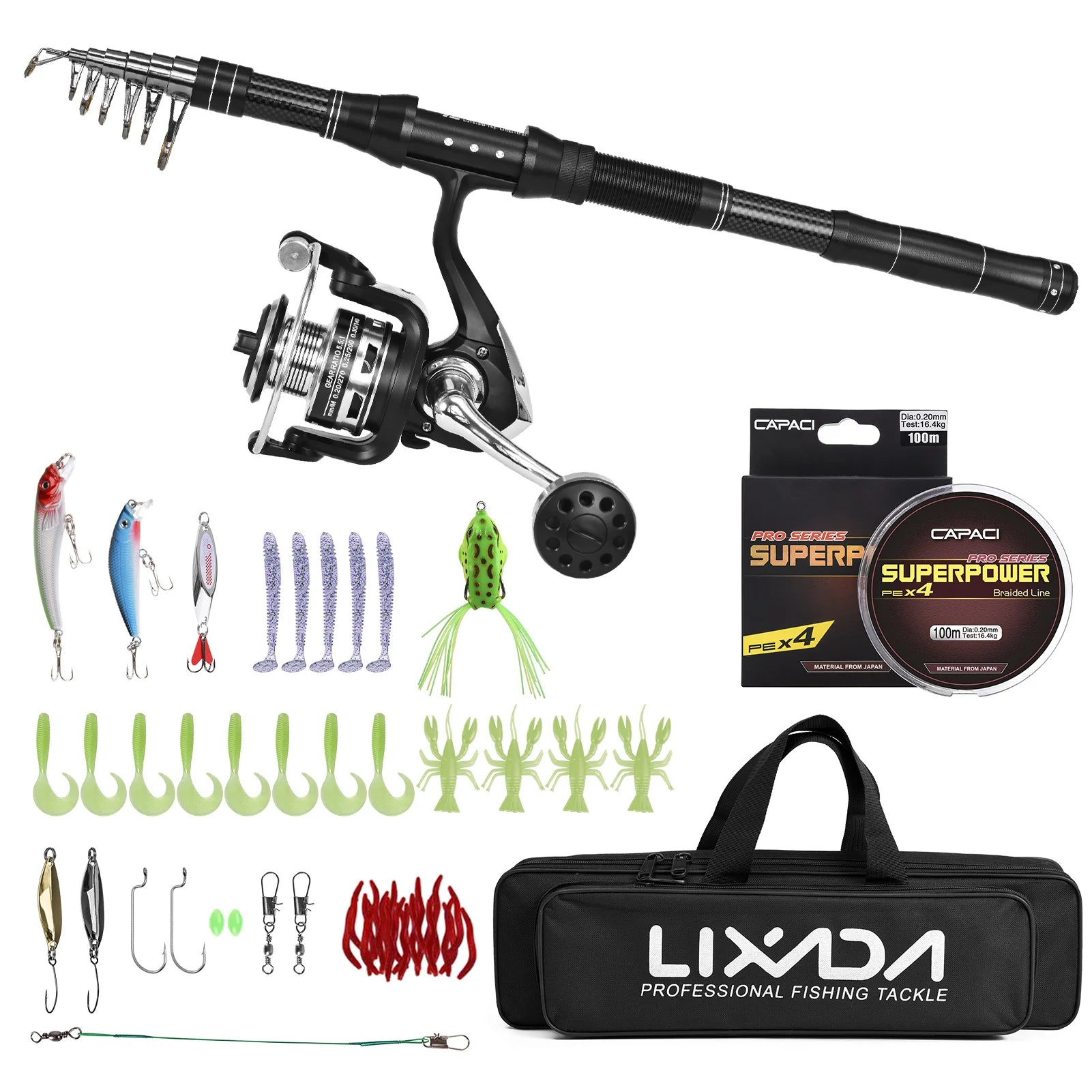Fishing Rod and Reel Combos Telescopic Fishing Pole with Spinning Reel Kit Carry Bag