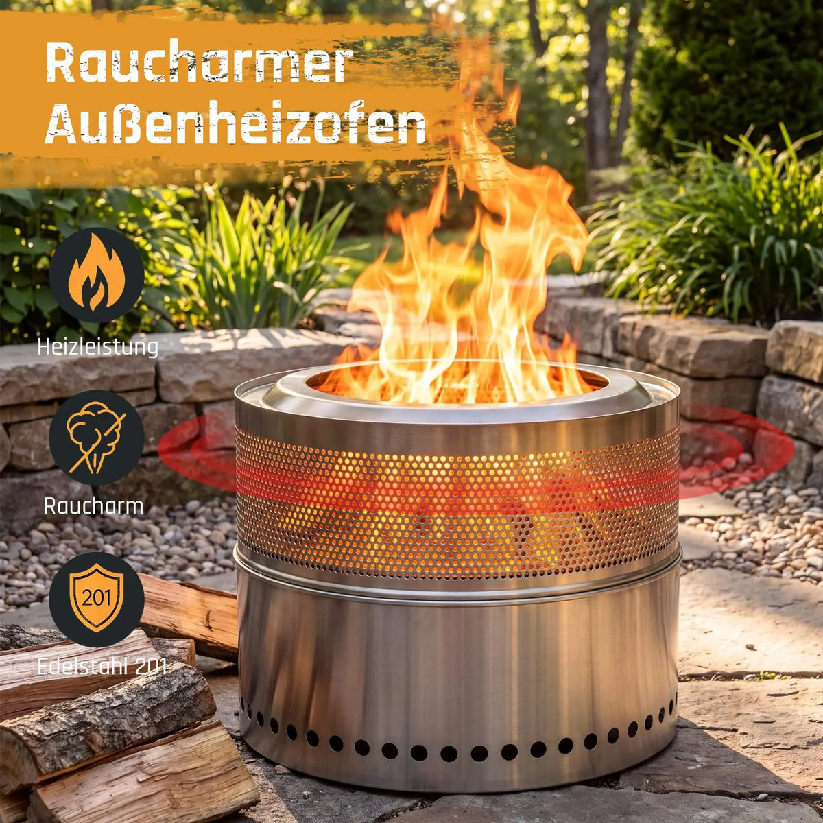Stainless Steel Fire Pit 50cm, Smokeless Fire Bowl with Grill Grate, Storage Bag, Removable Ash Pan Portable Fire Pit for Garden