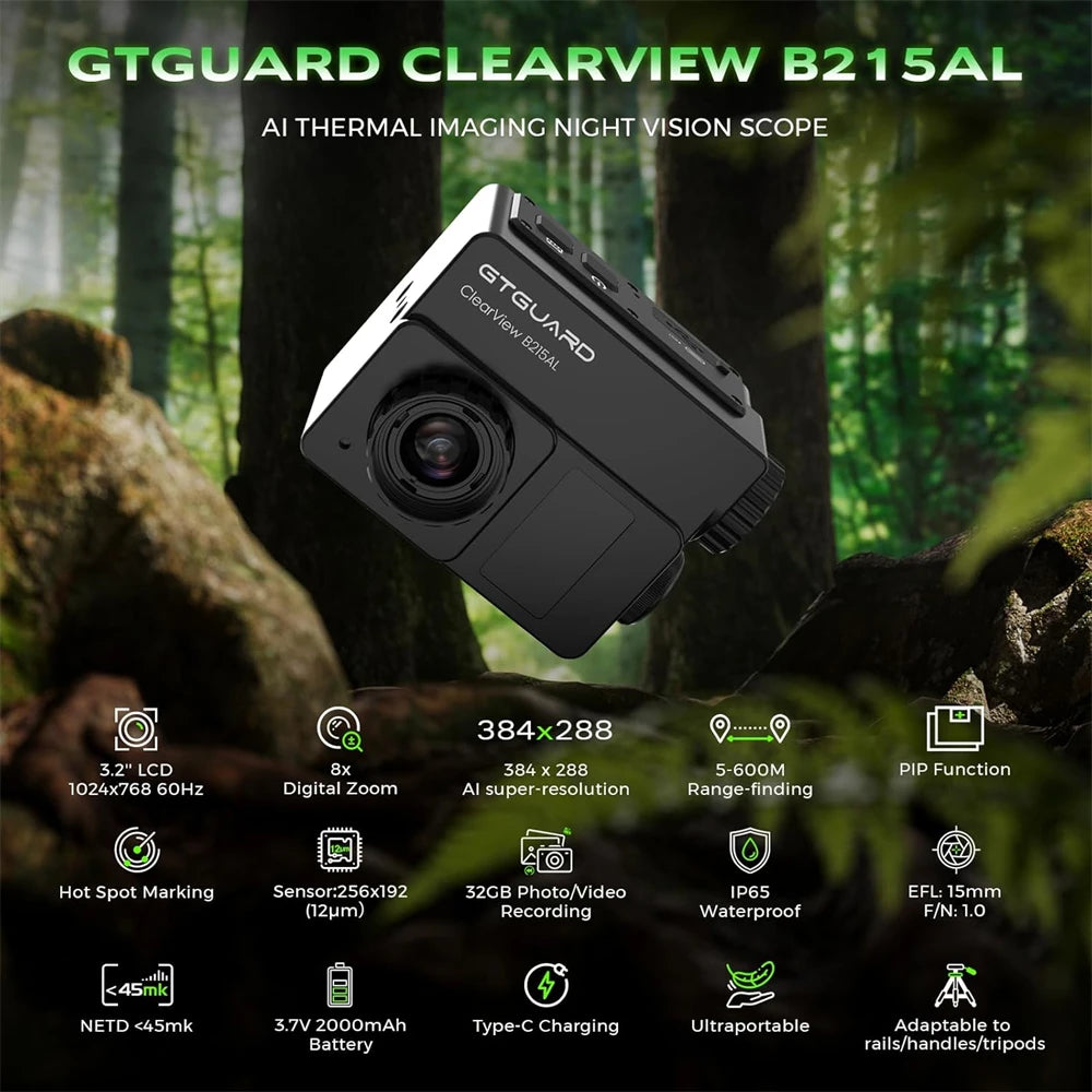 Thermal Imaging Scope Ai Super Resolution 384x288,8X Digital Zoom Night Vision Goggles 600m Laser Ranging for Hunting & Camping