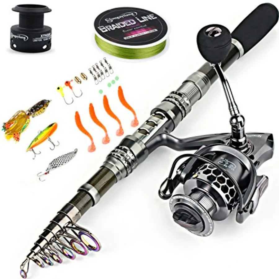 Fishing Rod Reel Combo with Telescopic Fishing Pole Spinning Reel Carrier Bag Saltwater Freshwater