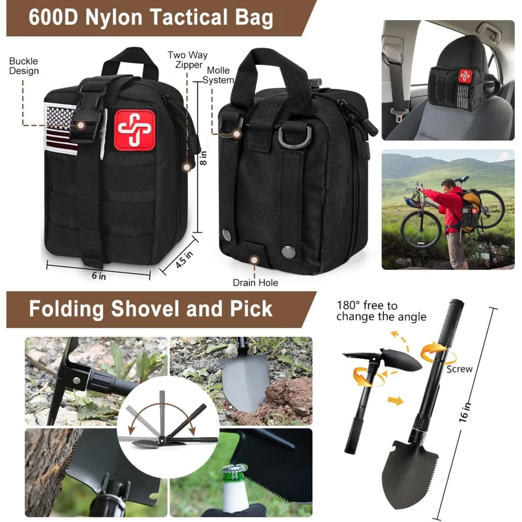 238Pcs Emergency Survival Kit, Professional Survival Gear Tool Molle Pouch and Emergency Tent