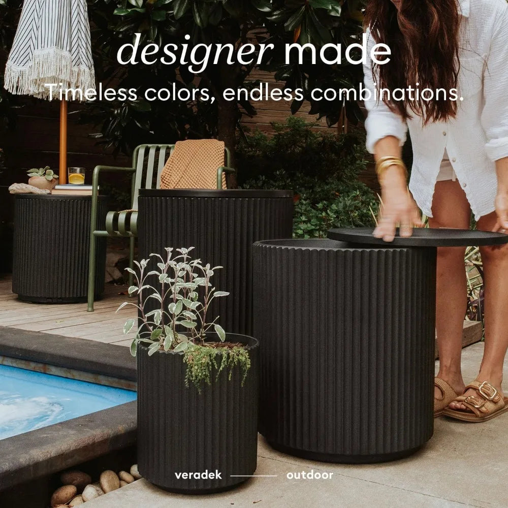 2-in-1 Outdoor Cooler Side Table, Black, 21" Lid, 12-Hour Cooled Drinks, Ideal for Porch, Poolside, Patio
