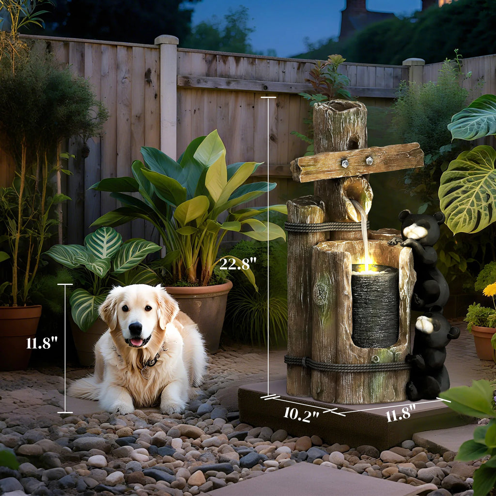 3-Tier 22.8" Outdoor Waterfall Fountain with LED Lights, Pump