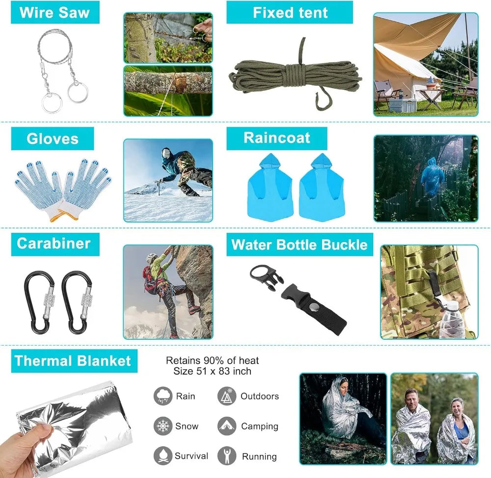 70L Camping Backpack with Survival Kit & First Aid Gear for Hiking Outdoor Adventure