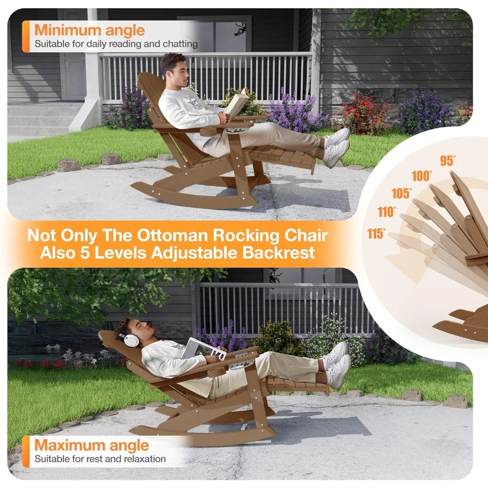 Outdoor Rocking Chairs Set of 2 Adirondack Chair Retractable Ottoman