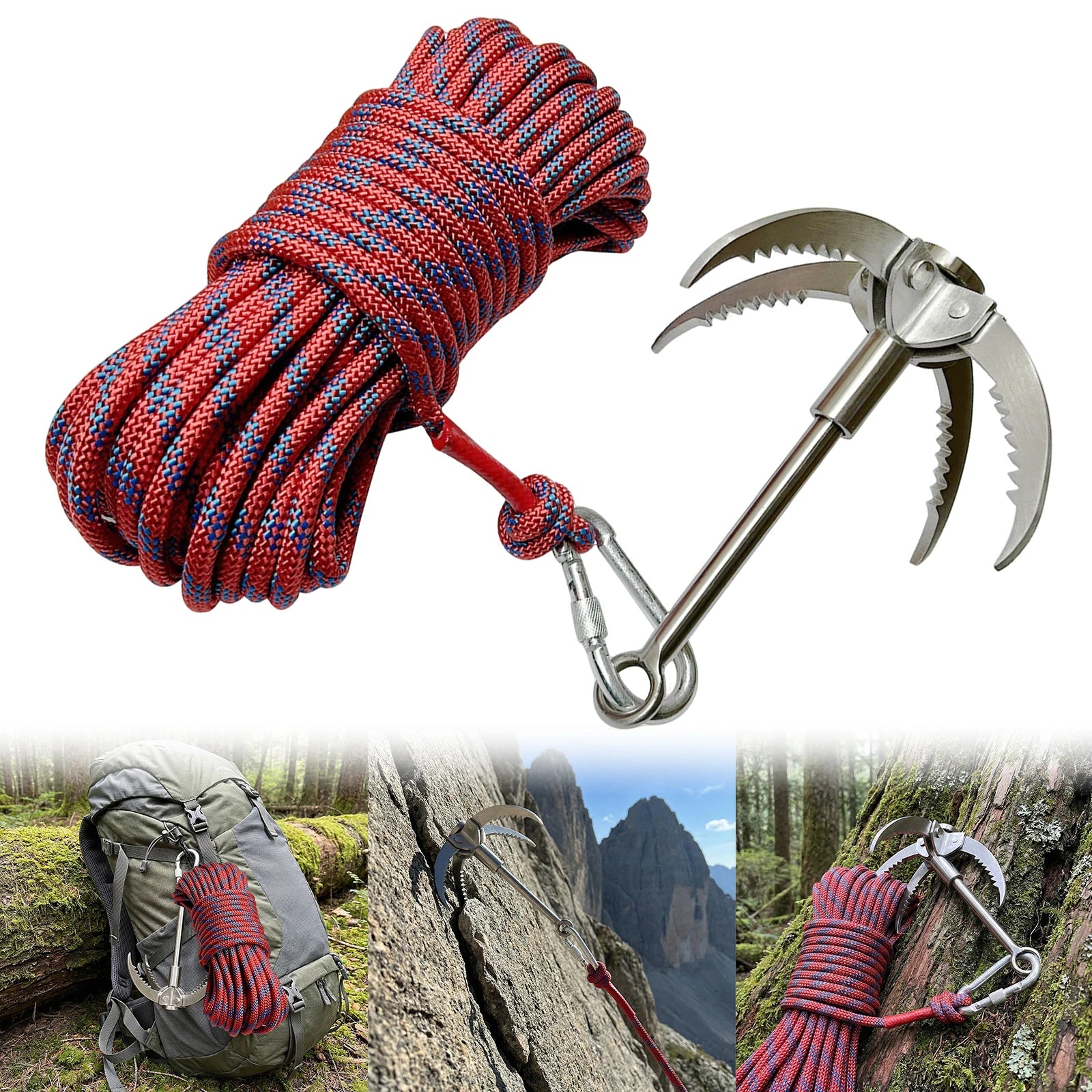 20M Outdoor Rope Rock Climbing Hooks Flying Tiger Claw Grappling Hook Camping Equipment
