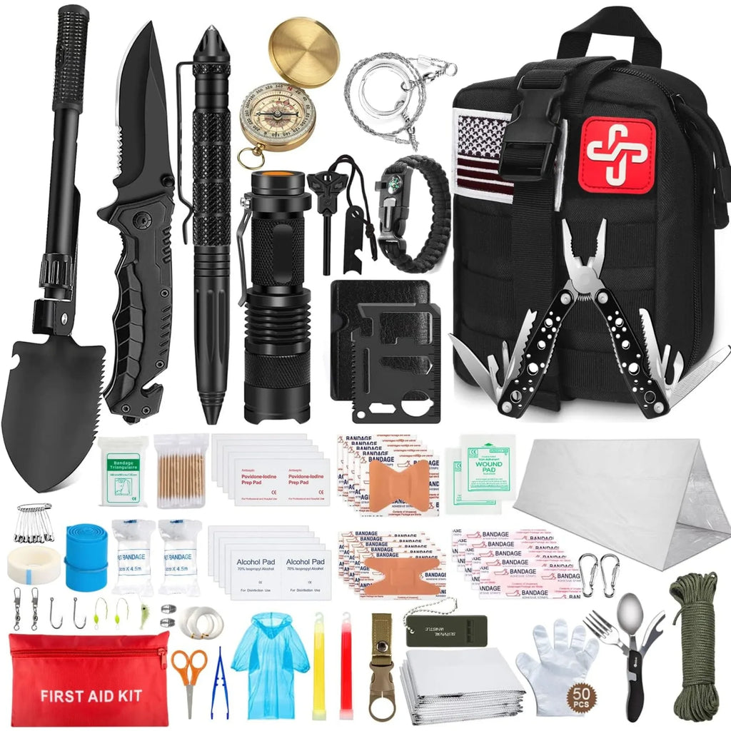 238Pcs Emergency Survival Kit, Professional Survival Gear Tool Molle Pouch and Emergency Tent