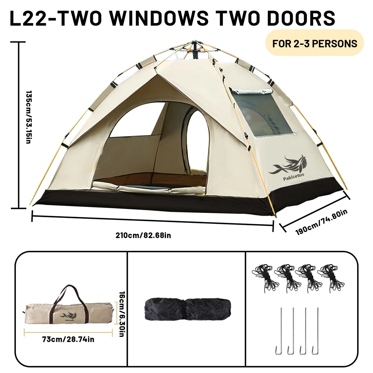 2-4 Person Automatic Pop Up Camping Tent, Quick Setup Portable Windproof Tent, Lightweight Backpacking Shelter for Outdoor