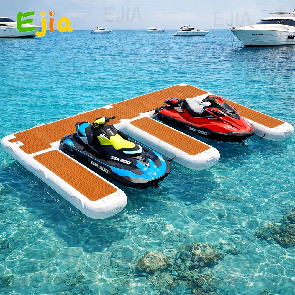13ft/ 4m EVA Non-Slip Inflatable E Dock Platform Double Jet Ski Dock Lake Use
