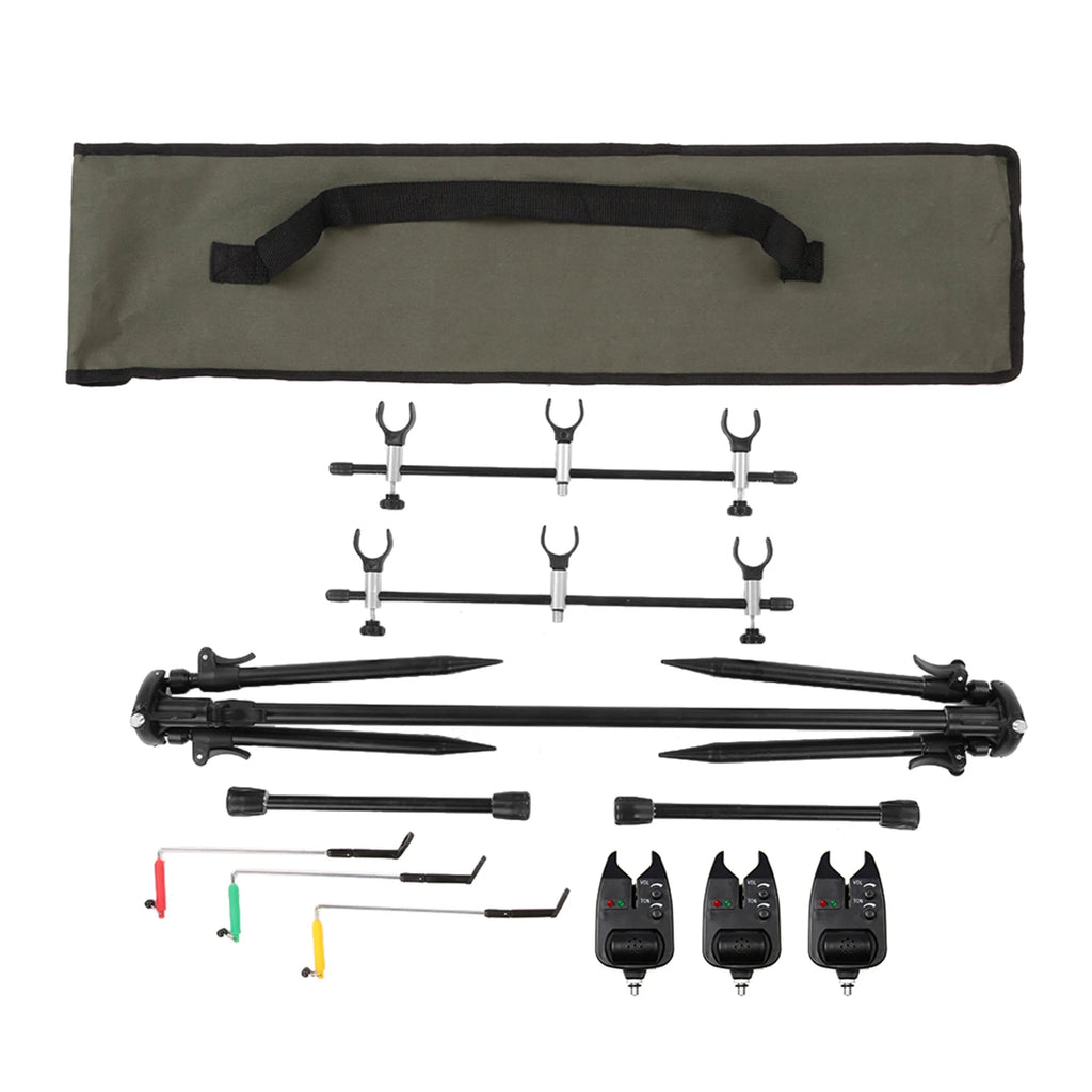 Fishing Rod Stand Adjustable Retractable Holder 3 Bite Alarm Indicator