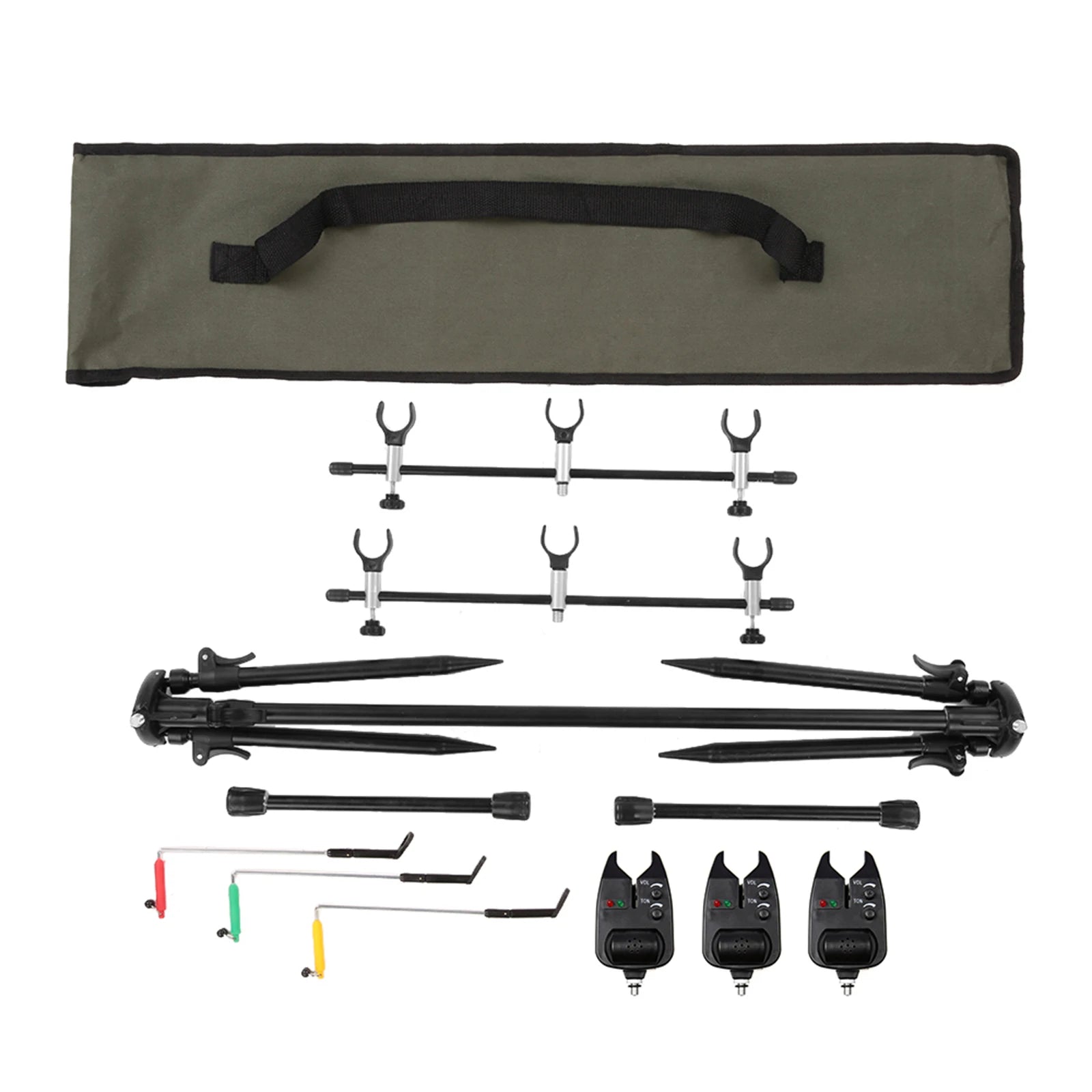 Fishing Rod Stand Adjustable Retractable Holder 3 Bite Alarm Indicator