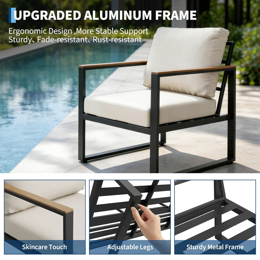4-Piece Patio Furniture Set Outdoor Conversation Sectional Sofa With Coffee Table Thick Washable Cushions