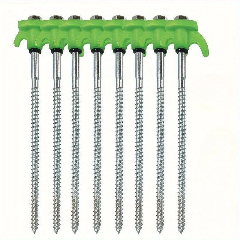 Heavy-Duty 4pcs Iron Hexagonal Threaded Tent Stakes - Red Plastic Handle & Metal Screws - Camping, and Outdoor Gear Accessories