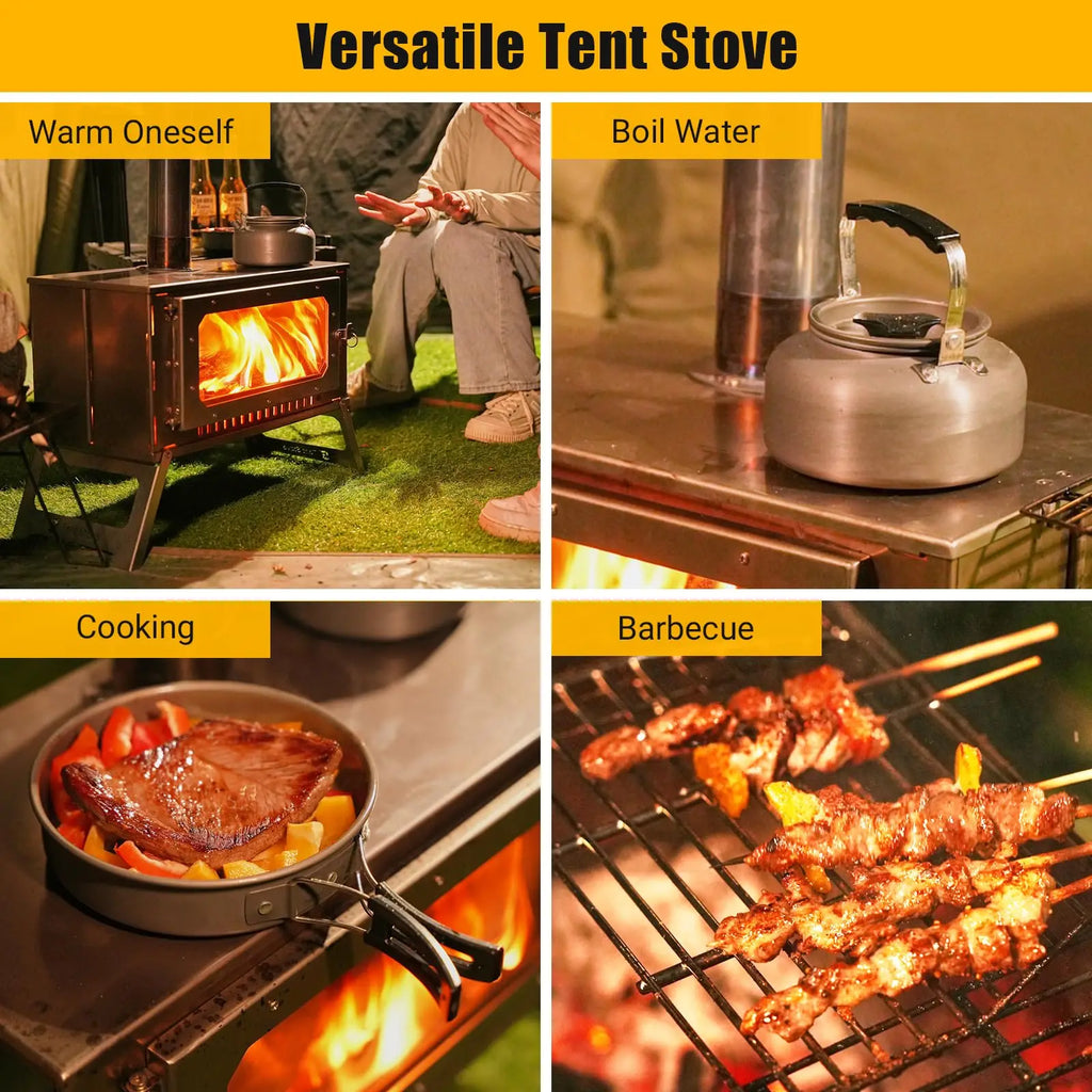 Portable Hot Tent Stove, Wood Burning Stove for Camping, Tent Stove With View Glass, Large Stainless Steel Camping Stove