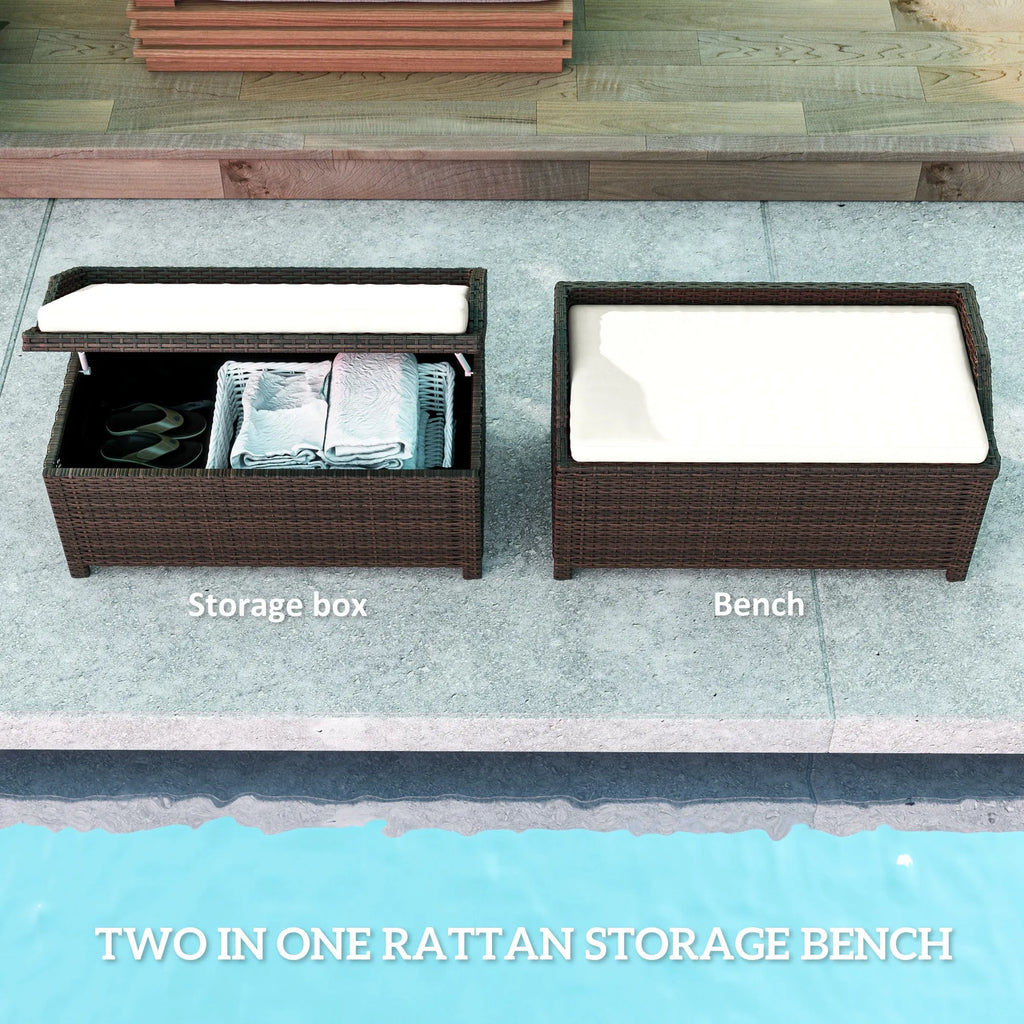 Outdoor Patio & Backyard Garden Bench w/ Comfortable White Top Cushion, Cream