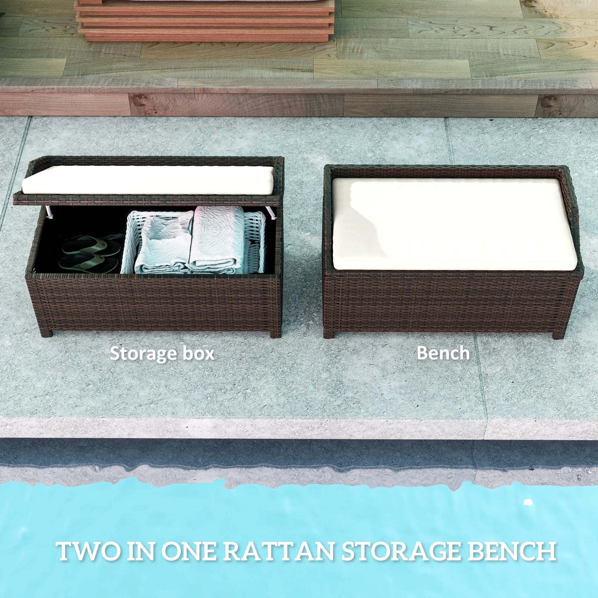 Outdoor Patio & Backyard Garden Bench w/ Comfortable White Top Cushion, Cream