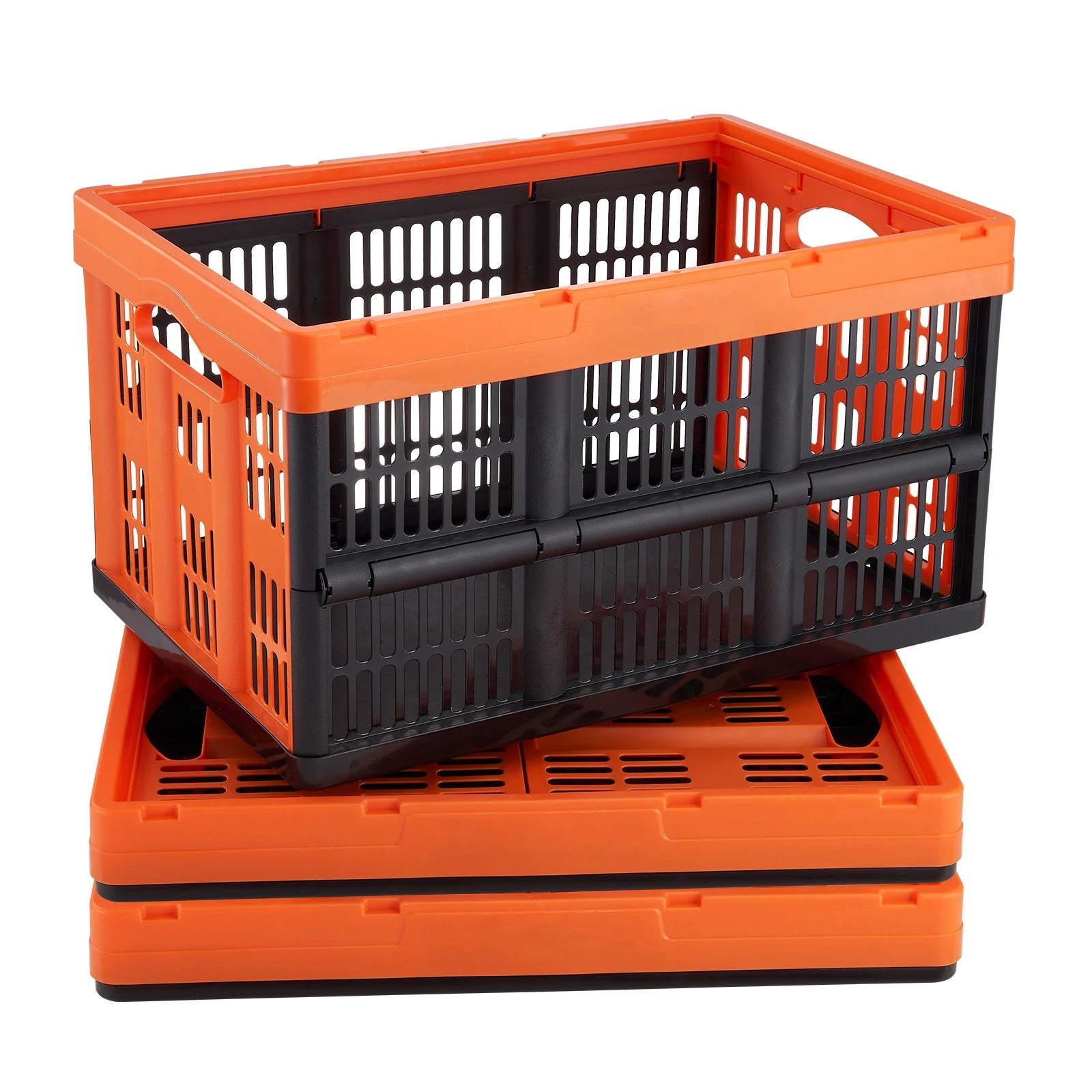 45L 3/6 Pack Plastic Collapsible/Folding Storage Basket with Handles Stackable