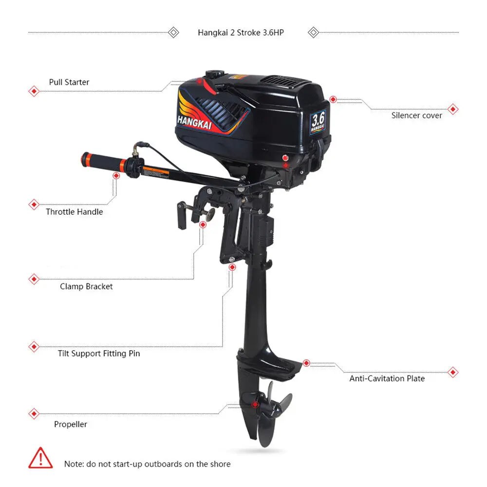 3.6HP 2 Stroke Heavy Duty Outboard Motor Boat Motor  Water Cooling System Short Shaft