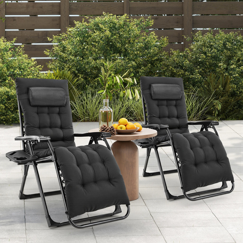 Zero Gravity Recliner Camping Patio Lounge Chair Folding Portable with Cup Holder Trays Removable Cushion