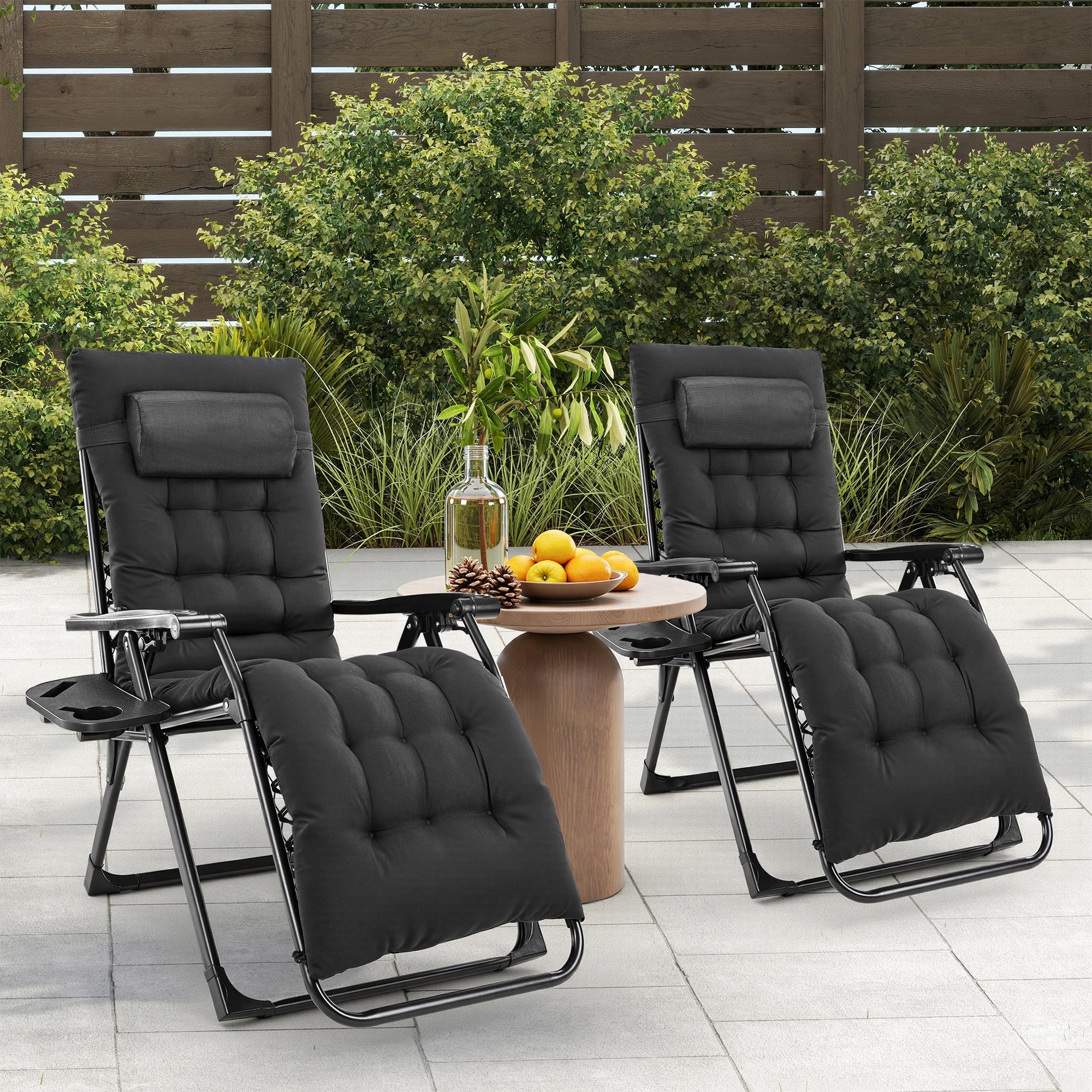 Zero Gravity Recliner Camping Patio Lounge Chair Folding Portable with Cup Holder Trays Removable Cushion
