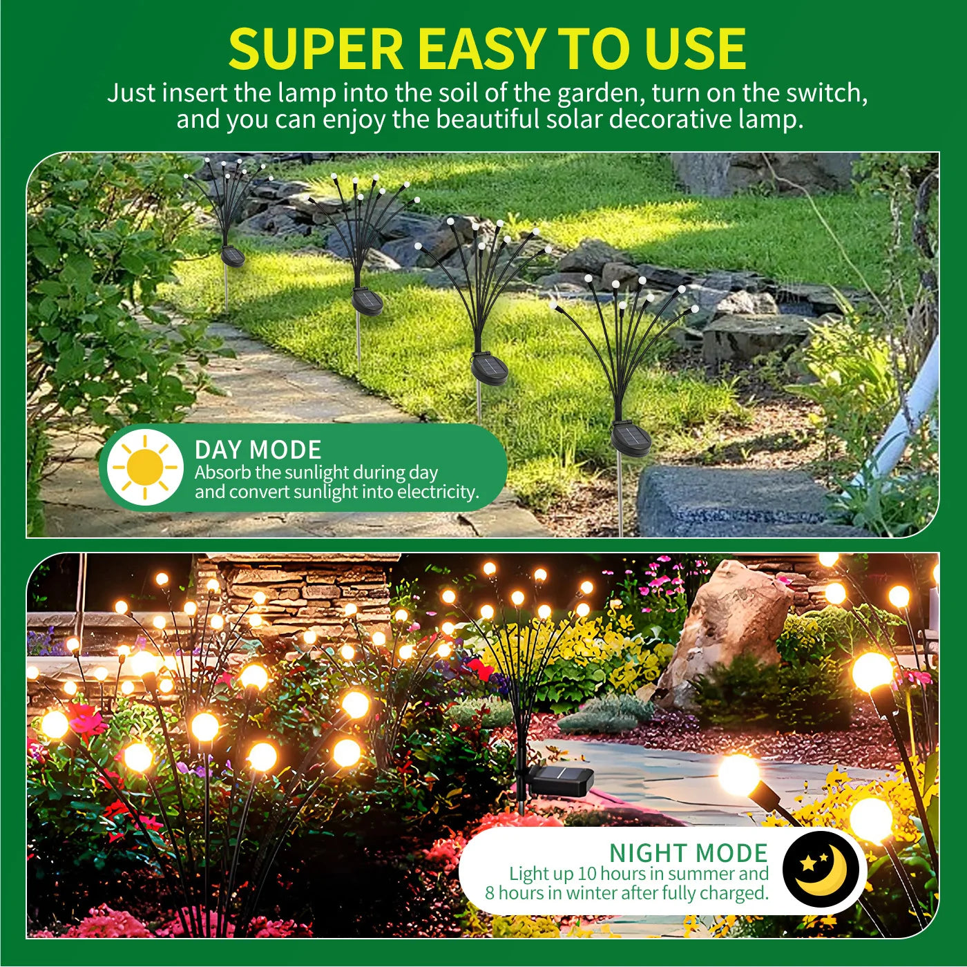 8-Head Solar Firefly Lights Outdoor Garden LED Waterproof