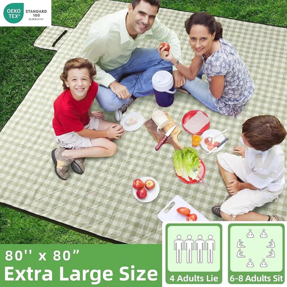 Extra Large Picnic Outdoor Blanket, 80''x80'' Waterproof Gingham Picnic Mat or Beach Camping Grass