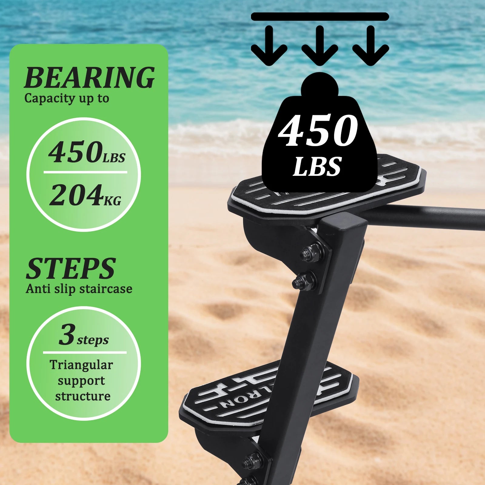 Heavy Duty Marine Trailer Step with Handrails Anti-Skid Protection Boat Step Capacity 450 Lbs