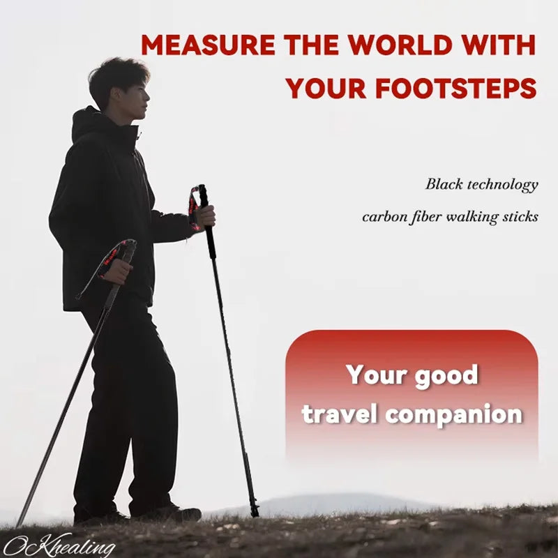 110g Ultra-Light 5-Section Foldable Carbon Fiber Trekking Poles Portable Outdoor Hiking Walking Sticks