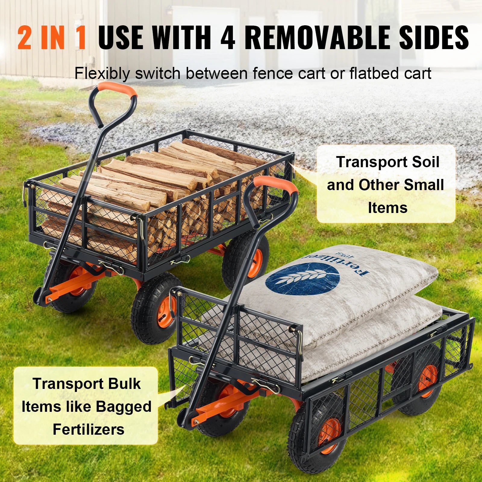 Metal Garden Utility Cart Simple Assembly Versatile 400lbs Capacity