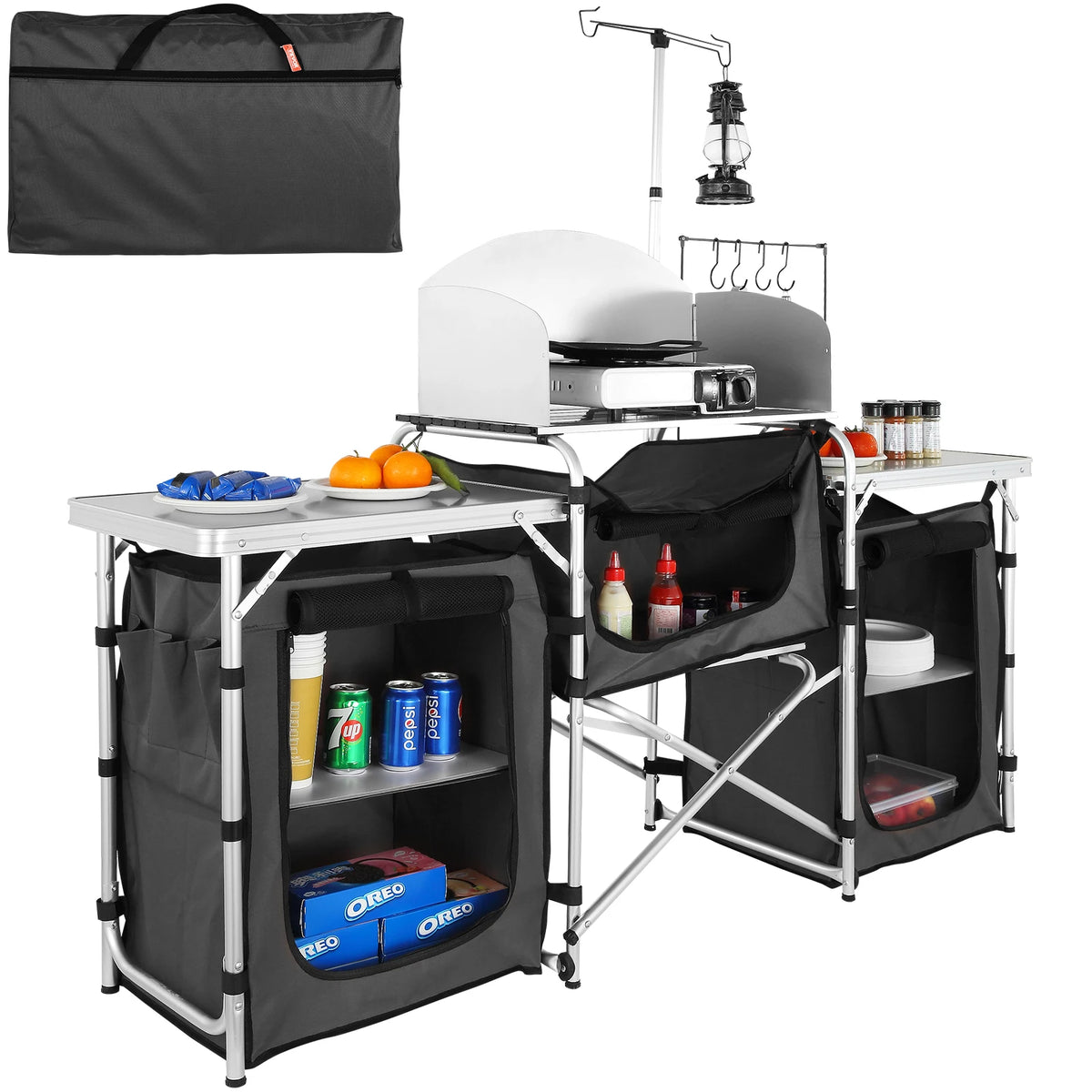 Camping Outdoor Kitchen Table Cabinet Foldable Folding Cooking Storage Rack Aluminum Alloy