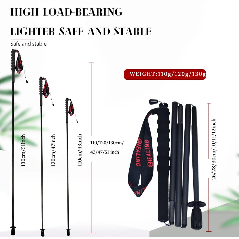 2PCs Carbon Fiber Foldable 5-Sections Ultra-Light 110g Trekking Poles Walking Cane, Hiking Sticks for Outdoor