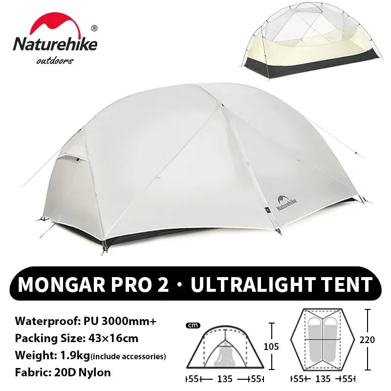 Mongar PRO Ultralight 1/2/3 Person Tent Camping Outdoor Waterproof 20D Nylon Backpacking Travel Cycling Tent
