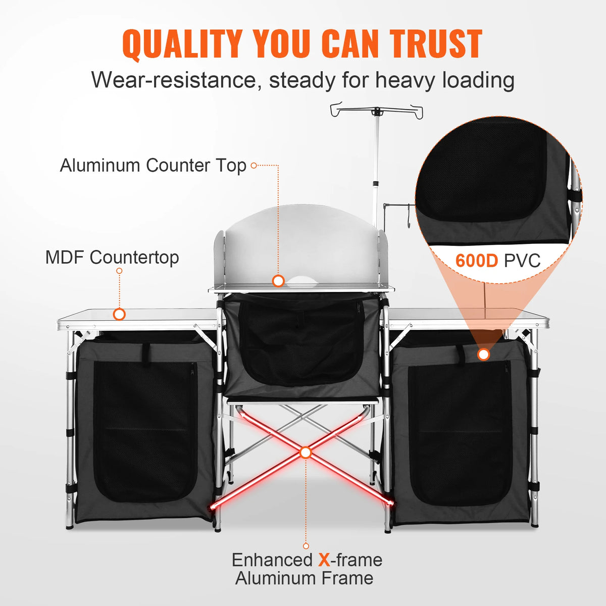 Camping Outdoor Kitchen Table Cabinet Foldable Folding Cooking Storage Rack Aluminum Alloy