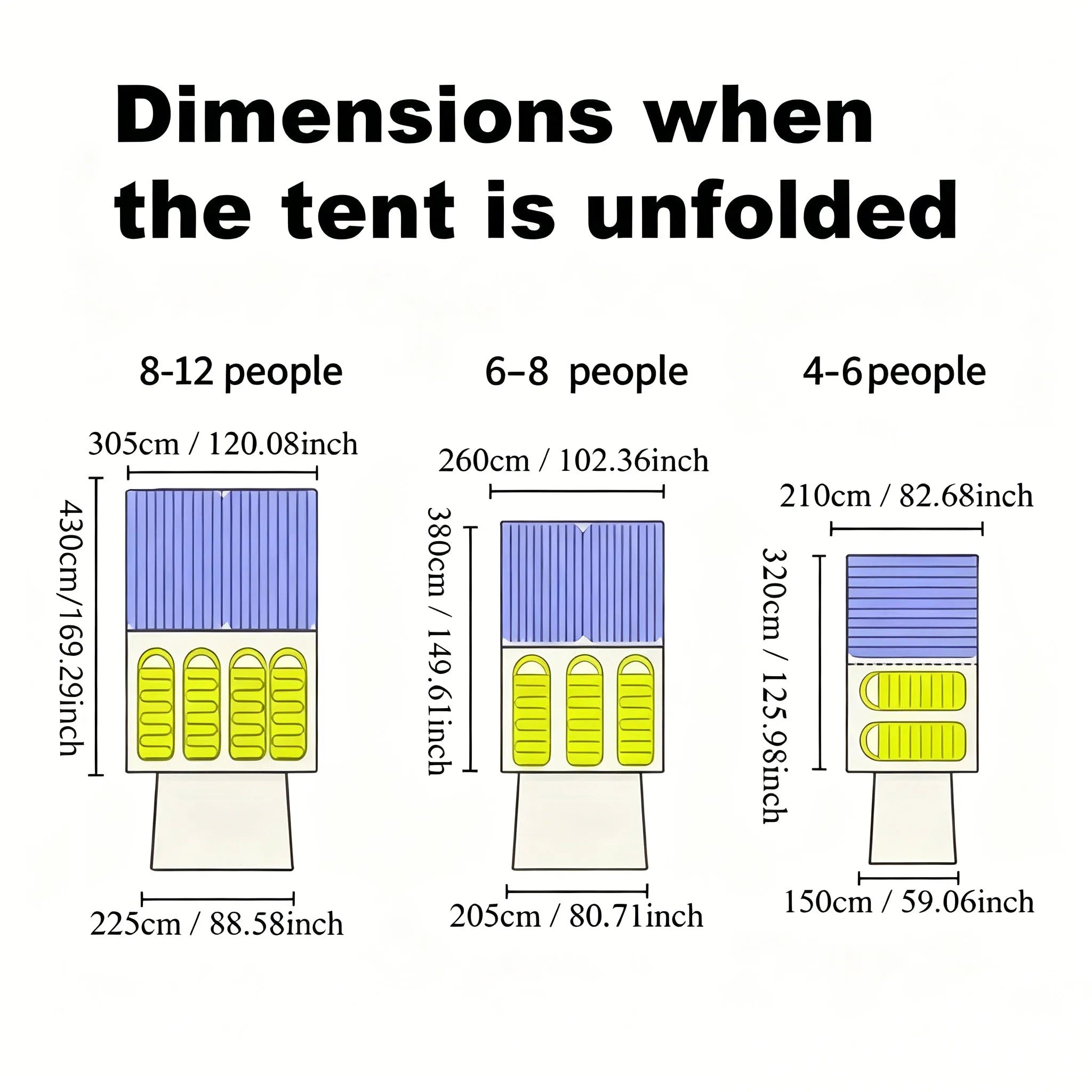 4/8/12-person outdoor family camping tent ; spacious interior ; mesh windows provide ventilation; windproof, waterproof