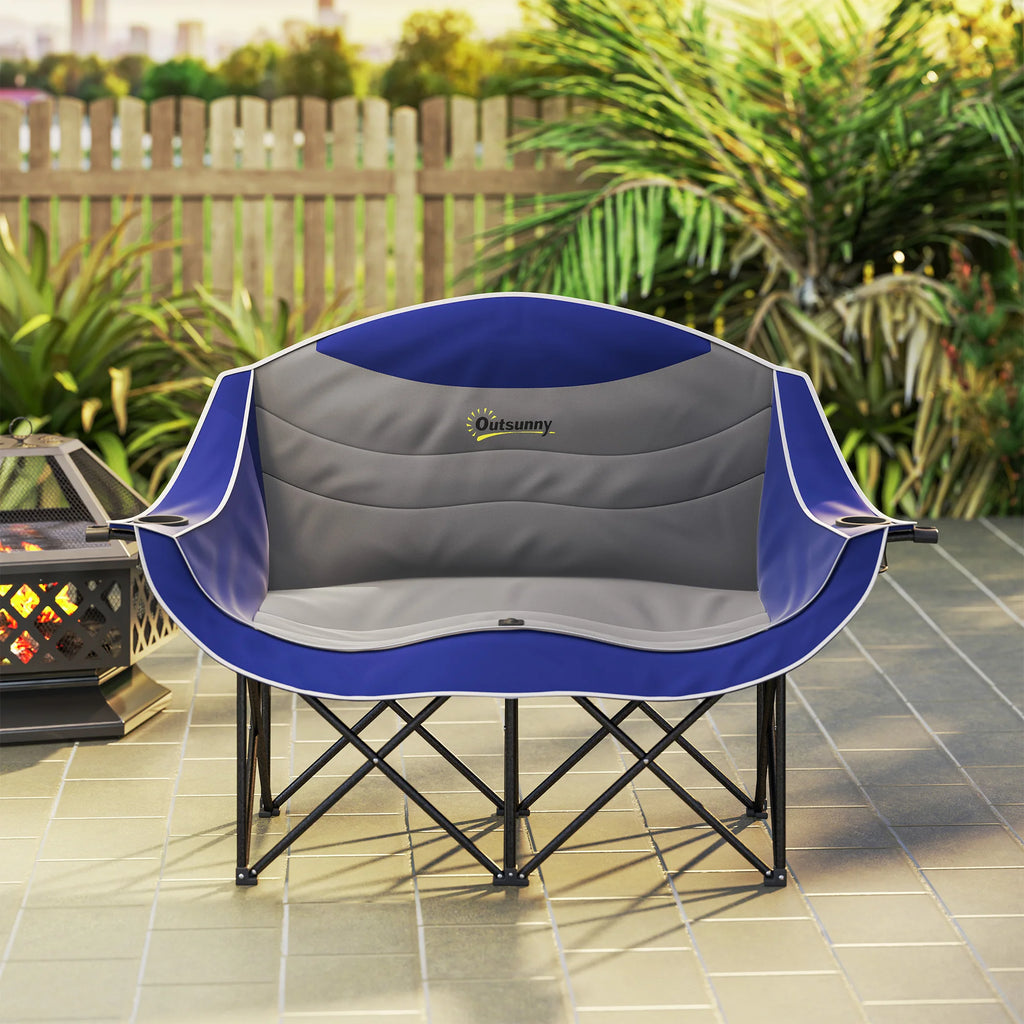 Double Camping Chair for Adults, Padded Folding Camp Chair, Blue