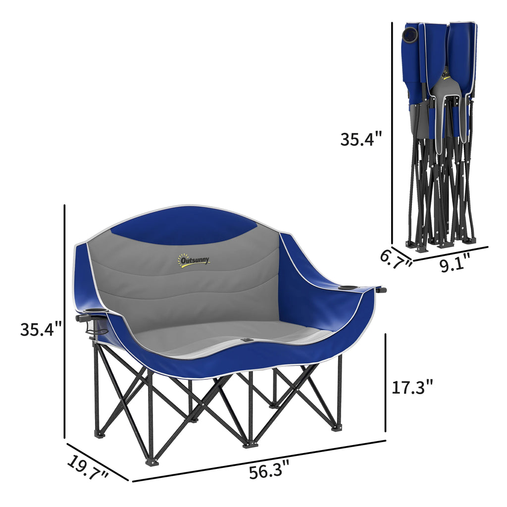 Double Camping Chair for Adults, Padded Folding Camp Chair, Blue