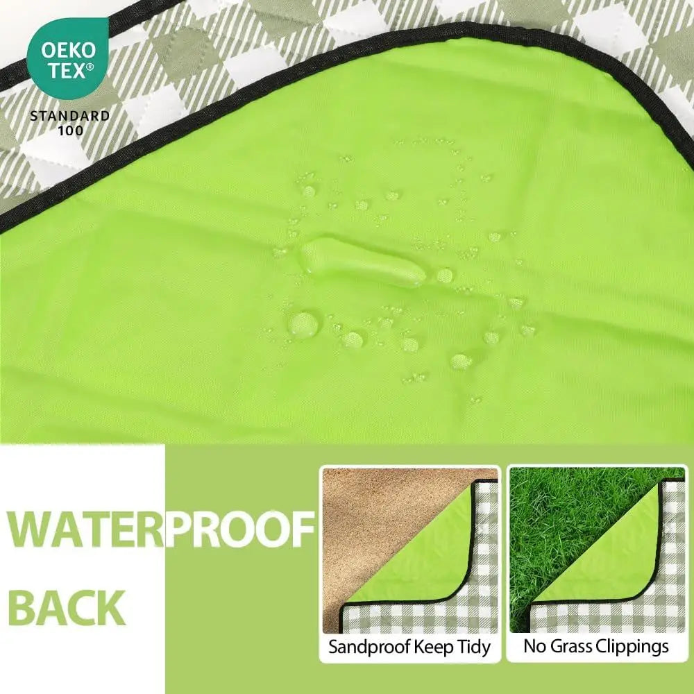 Extra Large Picnic Outdoor Blanket, 80''x80'' Waterproof Gingham Picnic Mat or Beach Camping Grass
