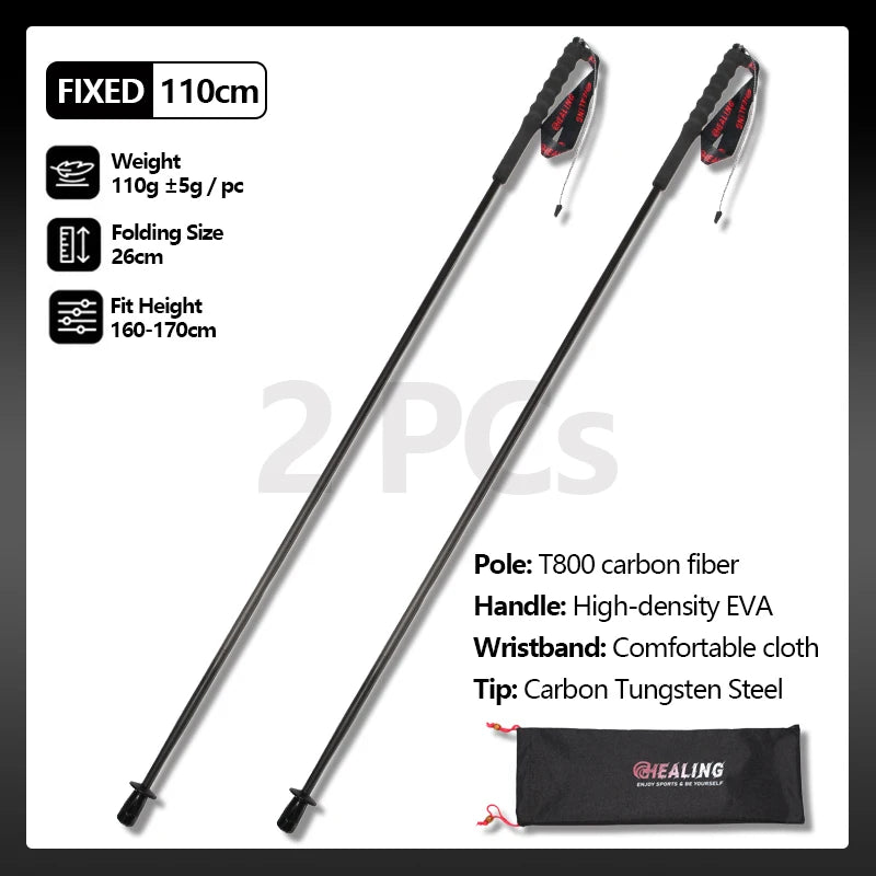 2PCs Carbon Fiber Foldable 5-Sections Ultra-Light 110g Trekking Poles Walking Cane, Hiking Sticks for Outdoor