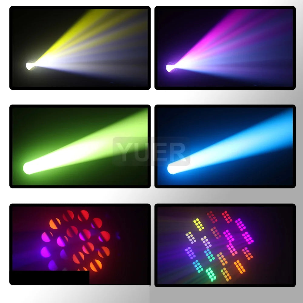 200W LED Moving Head Light With Ring Beam Rotating Rainbow 8 Color Effect Disco