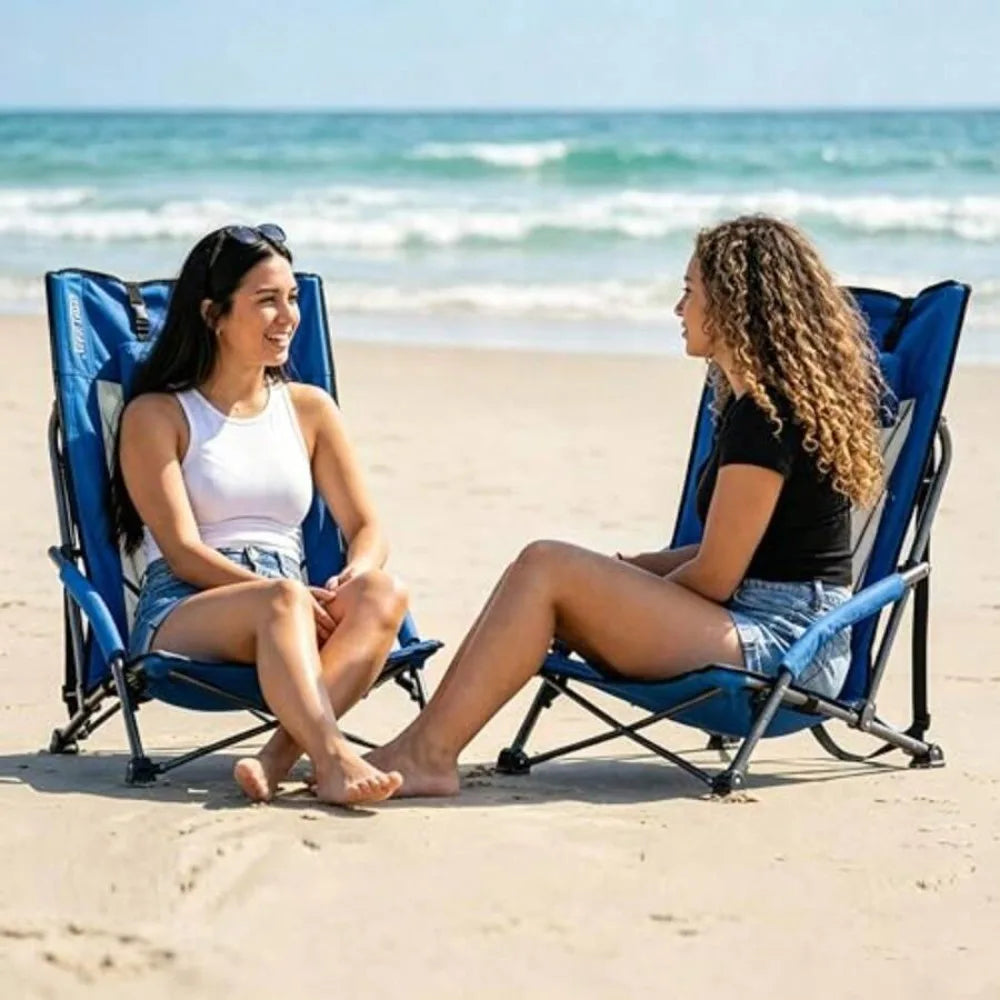 4 Pack Heavy Duty Folding Beach Chairs for Adults with High Back, Low Profile, 22.5 inch Wide Seat, Adjustable Headrest, Breathable Mesh Back