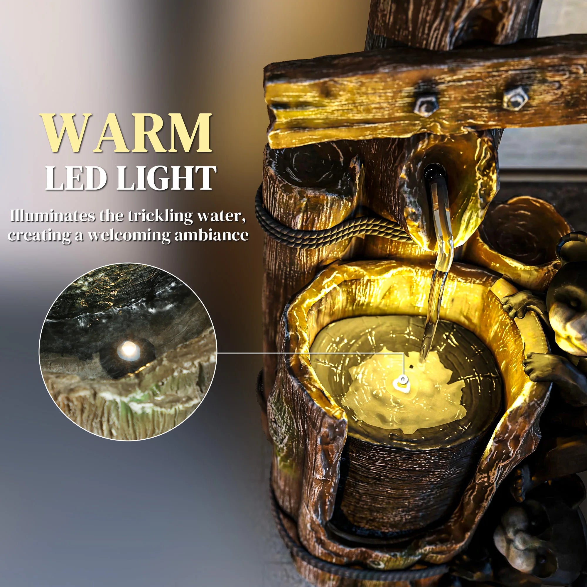 3-Tier 22.8" Outdoor Waterfall Fountain with LED Lights, Pump