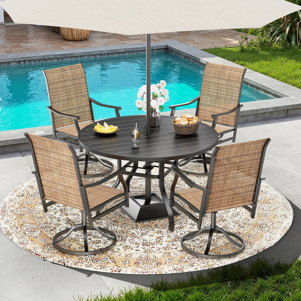 Outdoor Patio Dining Table, 41" Round Patio Table with 1.57" Umbrella Hole, Metal Tables for Patio, Backyard, Poolside