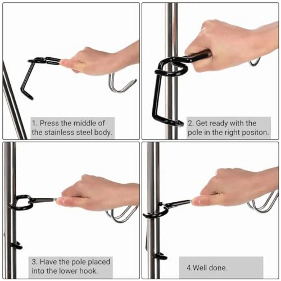4 Pack Camping Lantern Hook Hangers, 10" Outdoor Lamp Hanger Stand, Stainless Steel Non-Slip Tent Light Pole Hook