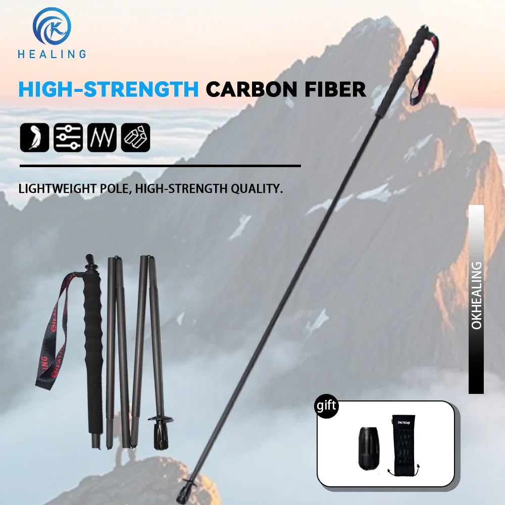110g Ultra-Light 5-Section Foldable Carbon Fiber Trekking Poles Portable Outdoor Hiking Walking Sticks